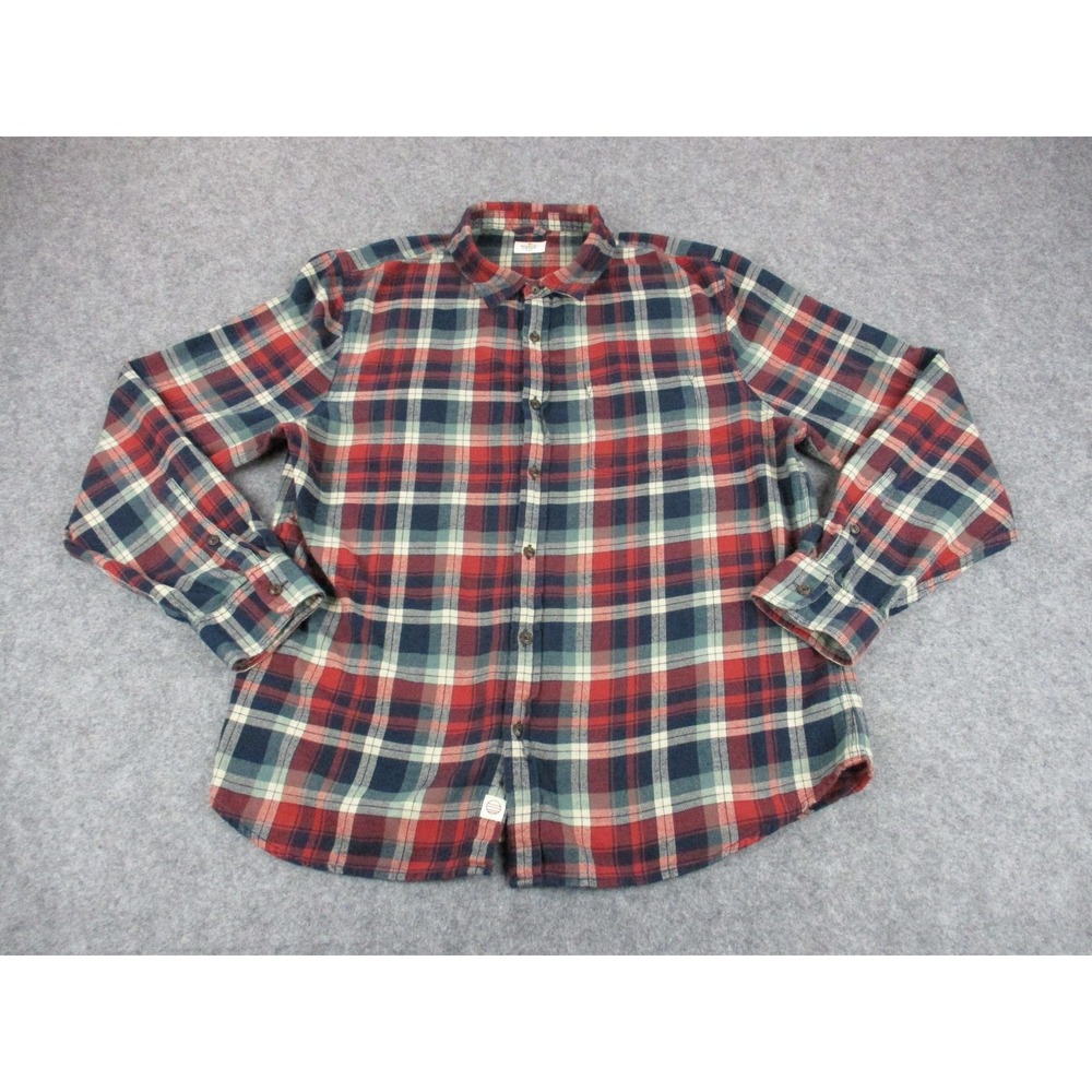 Marine Layer‎ Shirt Mens Large Red Plaid Long Sleeve Button Up Flannel Casual